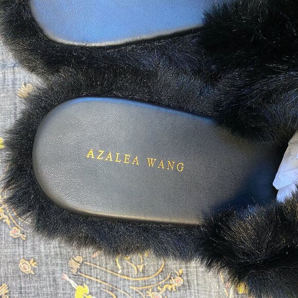 AKIRA AZALEA WANG MINNA BLACK FAUX FUR PLATFORM SANDALS SIZE 10 - Picture 5 of 10